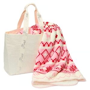 Victoria's Secret White and Pink Tote with Blanket